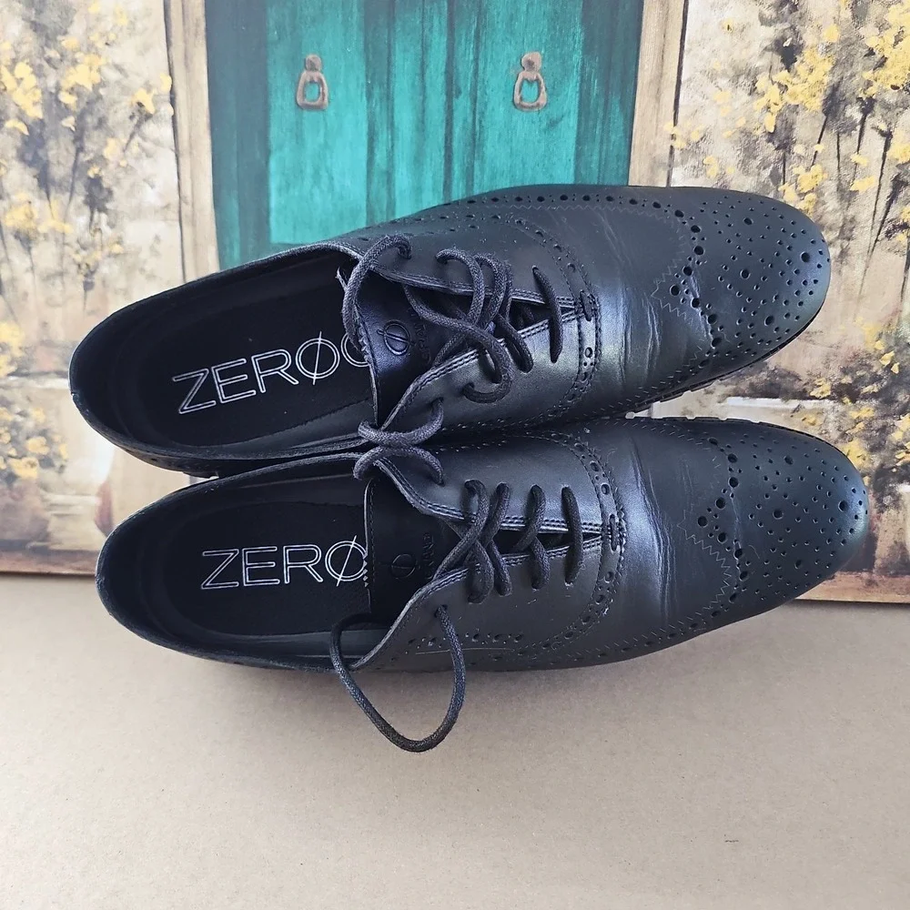 Cole Haan Men's ZeroGrand Black Leather Wingtip Oxfords C20719